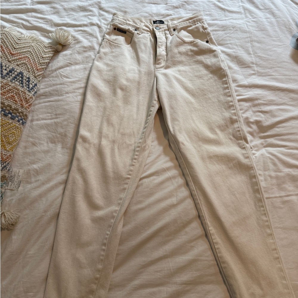 New York & Company Cream Straight Leg Jeans